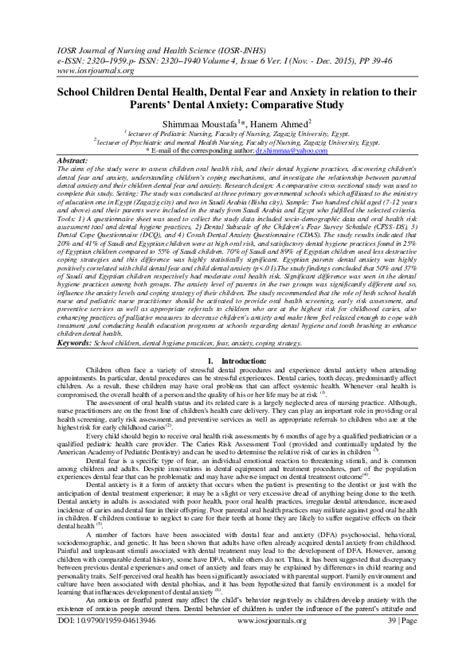 (PDF) School Children Dental Health, Dental Fear and Anxiety in .